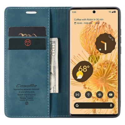 Google Pixel 6 Pro CaseMe Retro solīds atvēramais ādas zaļš maciņš - maks | Vacins.lv