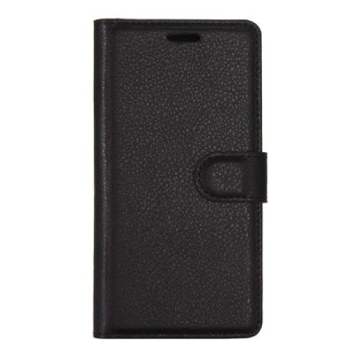 Nokia 6 atvēramais melns ādas Litchi maciņš (maks) | Vacins.lv