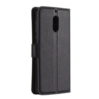Nokia 6 atvēramais melns ādas Litchi maciņš (maks) | Vacins.lv