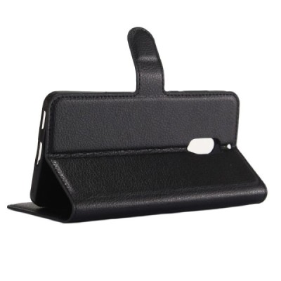 Nokia 6 atvēramais melns ādas Litchi maciņš (maks) | Vacins.lv