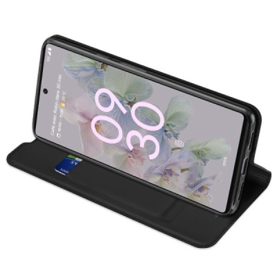 Google Pixel 6A „Dux Ducis“ Skin sērijas melns ādas atvērams maciņš | Vacins.lv