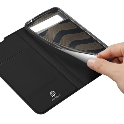 Google Pixel 6A „Dux Ducis“ Skin sērijas melns ādas atvērams maciņš | Vacins.lv