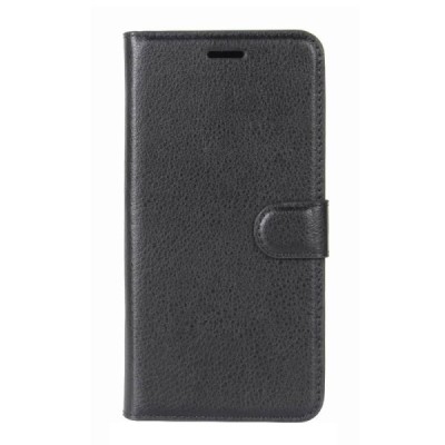 Huawei P9 Lite Mini (Y6 Pro 2017) atvēramais melns ādas Litchi maciņš (maks) | Vacins.lv