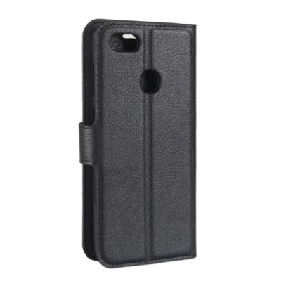 Huawei P9 Lite Mini (Y6 Pro 2017) atvēramais melns ādas Litchi maciņš (maks) | Vacins.lv