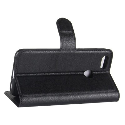 Huawei P9 Lite Mini (Y6 Pro 2017) atvēramais melns ādas Litchi maciņš (maks) | Vacins.lv