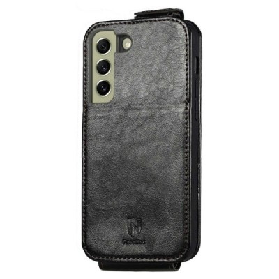 Samsung Galaxy S21 FE (Fan Edition) 5G „Caseneo“ vertikāli atvēramais ādas melns maciņš (maks) | Vacins.lv