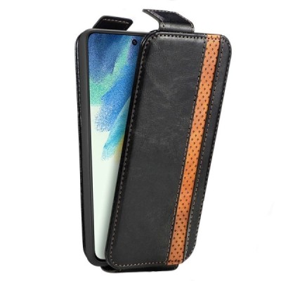 Samsung Galaxy S21 FE (Fan Edition) 5G „Caseneo“ vertikāli atvēramais ādas melns maciņš (maks) | Vacins.lv