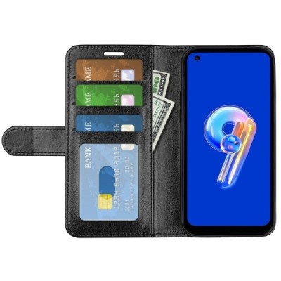 Asus Zenfone 9 (AI2202) atvēramais ādas melns maciņš (maks) | Vacins.lv