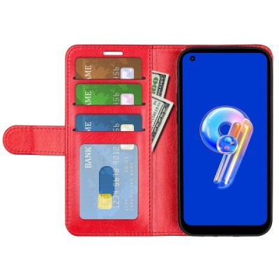 Asus Zenfone 9 (AI2202) atverčiamas raudonas odinis dėklas - piniginė | Priedai.lt