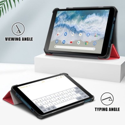 Nokia T10 8" atverčiamas raudonas odinis dėklas - knygutė | Priedai.lt