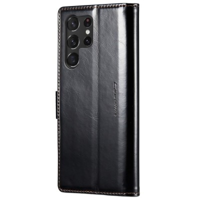 Samsung Galaxy S23 Ultra (SM-S918) solīds atvēramais ādas melns maciņš - maks | Vacins.lv