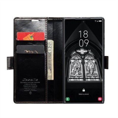 Samsung Galaxy S23 Ultra (SM-S918) solīds atvēramais ādas melns maciņš - maks | Vacins.lv