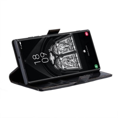 Samsung Galaxy S23 Ultra (SM-S918) solīds atvēramais ādas melns maciņš - maks | Vacins.lv