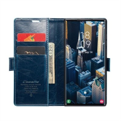 Samsung Galaxy S23 Ultra (SM-S918) solīds atvēramais ādas zils maciņš - maks | Vacins.lv