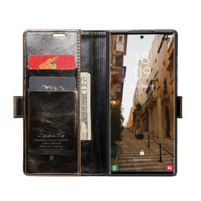 Samsung Galaxy S23 Ultra (SM-S918) solīds atvēramais ādas brūns maciņš - maks | Vacins.lv