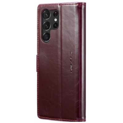 Samsung Galaxy S23 Ultra (SM-S918) solīds atvēramais ādas bordo maciņš - maks | Vacins.lv