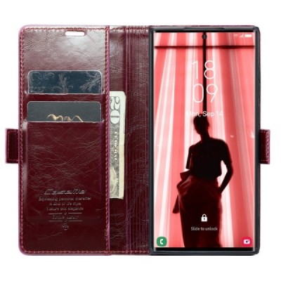 Samsung Galaxy S23 Ultra (SM-S918) solīds atvēramais ādas bordo maciņš - maks | Vacins.lv