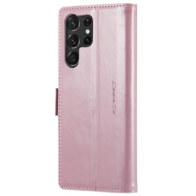 Samsung Galaxy S23 Ultra (SM-S918) solīds atvēramais ādas rozs maciņš - maks | Vacins.lv