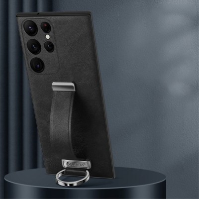 „Sulada“ Leather Kickstand Samsung Galaxy S23 Ultra (SM-S918) melns ādas apvalks | Vacins.lv