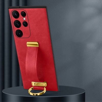 „Sulada“ Leather Kickstand Samsung Galaxy S23 Ultra (SM-S918) sarkans ādas apvalks | Vacins.lv