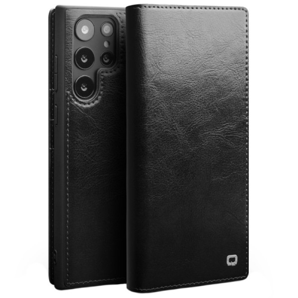 „QIALINO“ atvēramais ādas maciņš - melns (Galaxy S23 Ultra)