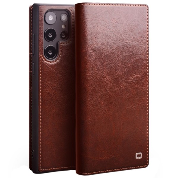 „QIALINO“ atvēramais ādas maciņš - brūns (Galaxy S23 Ultra)