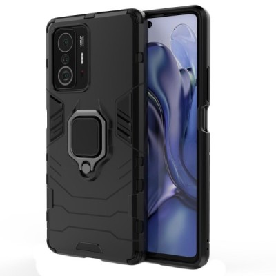Sustiprintos apsaugos „Kickstand“ Xiaomi 11T (11T Pro) juodas kieto silikono (TPU) ir plastiko dėklas | Priedai.lt