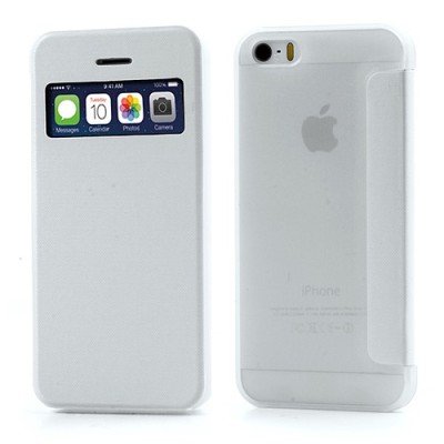 Atverčiamas baltas „S-View“ stiliaus Apple iPhone SE (5, 5s) dėklas / Priedai.lt