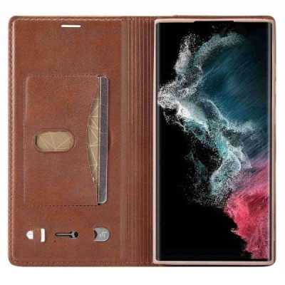 Samsung Galaxy S23 Ultra (SM-S918) „Lc.Imeeke“ brūns ādas atvērams maciņš | Vacins.lv