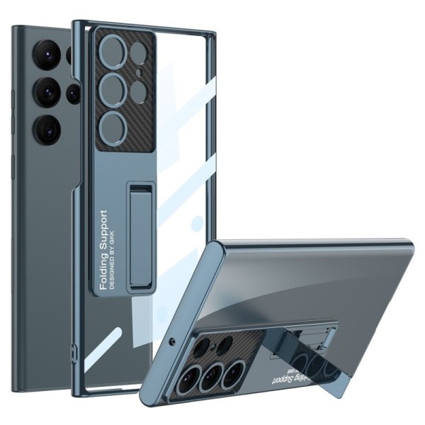 „GKK“ Kickstand plastmasas dzidrs apvalks - zils (Galaxy S23 Ultra)