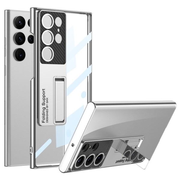 „GKK“ Kickstand plastmasas dzidrs apvalks - sudrabs (Galaxy S23 Ultra)