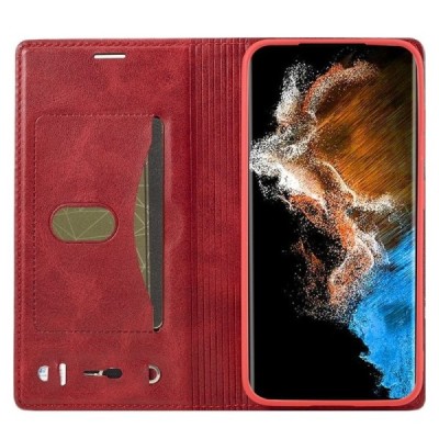 Samsung Galaxy S23 (SM-S911) „Lc.Imeeke“ sarkans ādas atvērams maciņš | Vacins.lv