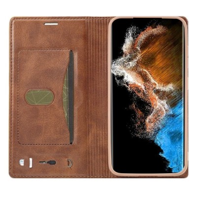 Samsung Galaxy S23+ (SM-S916) „Lc.Imeeke“ brūns ādas atvērams maciņš | Vacins.lv