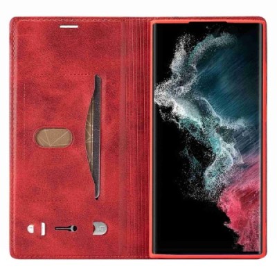 Samsung Galaxy S23 Ultra (SM-S918) „Lc.Imeeke“ sarkans ādas atvērams maciņš | Vacins.lv