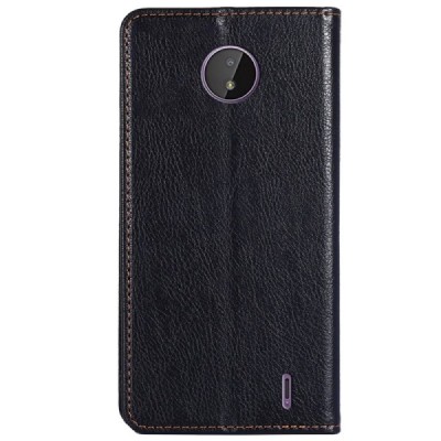 Nokia C10 (C20) Solīds melns ādas atvērams maciņš | Vacins.lv