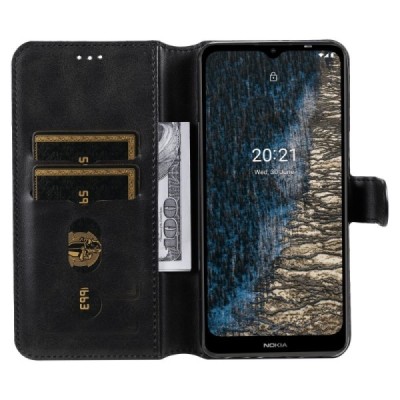 Nokia C10, C20 melns klasisks atvērams maciņš, maks | Vacins.lv