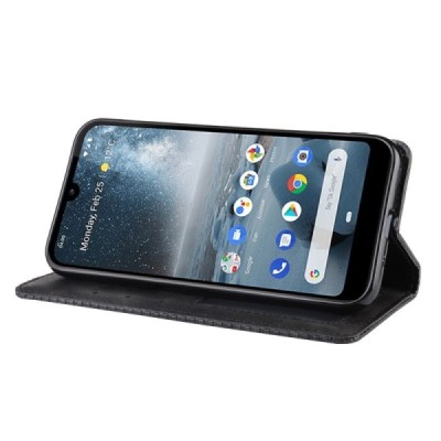 Nokia 4.2 Vintage juodas odinis atverčiamas dėklas - knygutė su magnetu | Priedai.lt