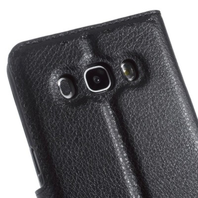 Samsung Galaxy J5 2016 (J510) atvēramais melns ādas Litchi maciņš (maks) | Vacins.lv