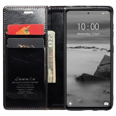 Xiaomi Redmi Note 12 Pro (Poco X5 Pro) „CaseMe“ Leather solīds atvēramais ādas melns maciņš - maks | Vacins.lv