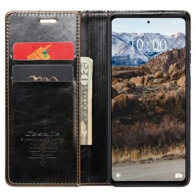 Xiaomi Redmi Note 12 Pro (Poco X5 Pro) „CaseMe“ Leather solīds atvēramais ādas brūns maciņš - maks | Vacins.lv