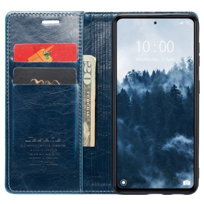 Xiaomi Redmi Note 12 Pro (Poco X5 Pro) „CaseMe“ Leather solīds atvēramais ādas zils maciņš - maks | Vacins.lv