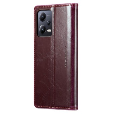 Xiaomi Redmi Note 12 Pro (Poco X5 Pro) „CaseMe“ Leather solīds atvēramais ādas bordo maciņš - maks | Vacins.lv