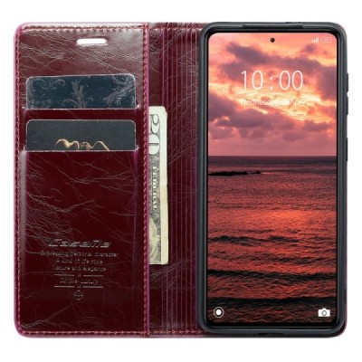 Xiaomi Redmi Note 12 Pro (Poco X5 Pro) „CaseMe“ Leather solīds atvēramais ādas bordo maciņš - maks | Vacins.lv