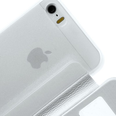 Atvēramais „S-View“ stila balts Apple iPhone 5, Apple iPhone 5S futrālis (maciņš) / Vacins.lv