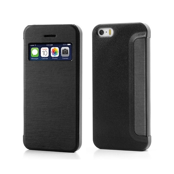 Atverčiamas „S-View“ stiliaus dėklas - juodas (iPhone 5 / 5S / SE 2016)