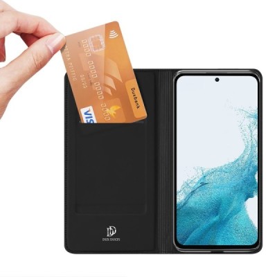 Samsung Galaxy A54 (SM-A546B) „Dux Ducis“ Skin sērijas melns ādas atvērams maciņš | Vacins.lv