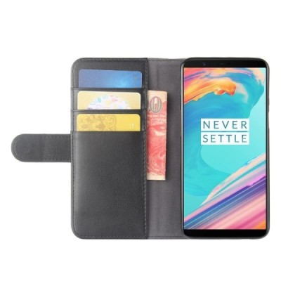 OnePlus 5T „Leather“ atvēramais ādas melns maciņš - maks | Vacins.lv
