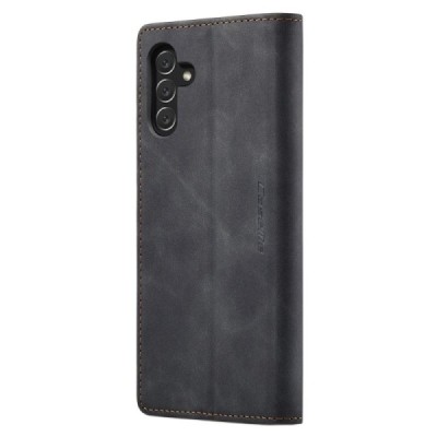 Samsung Galaxy A34 5G (SM-A346E) CaseMe Retro solīds atvēramais ādas melns maciņš - maks | Vacins.lv