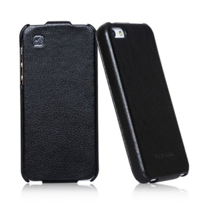 Prabangus „HOCO“ Duke serijos odinis vertikaliai atverčiamas juodas Apple iPhone SE (5, 5s) dėklas / Priedai.lt