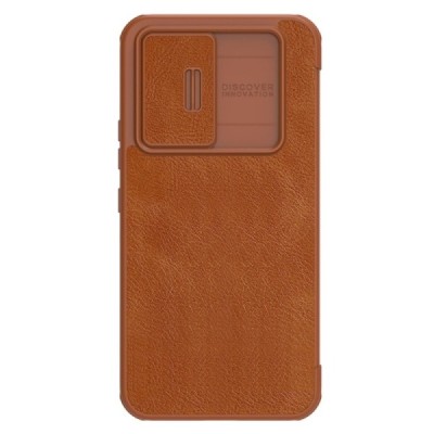 Samsung Galaxy A54 (SM-A546B) greznais Nillkin Qin Pro sērijas ādas atvērams brūns maciņš, maks | Vacins.lv